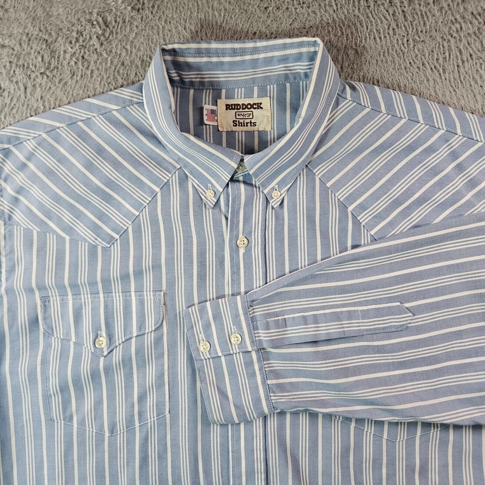 Ruddock Western Cowboy Shirts Men 2XL Button Up Long Sleeve Blue White‎ Striped